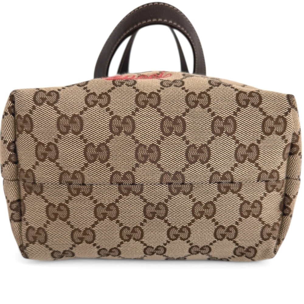 Gucci GG Canvas Mushroom Embroidered Small Tote Brown Leather Italy - Picture 6 of 14